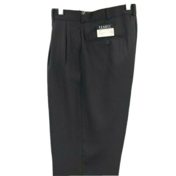 Pronti Men's Brown Dress Pants Pleated Regular Hem Striped Pattern Size 32" - Picture 3 of 4